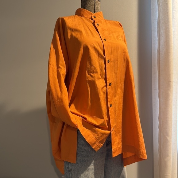 ESKANDAR Indigo Orange STAND COLLAR SHIRT Button-Up (1) O/S - Picture 5 of 6